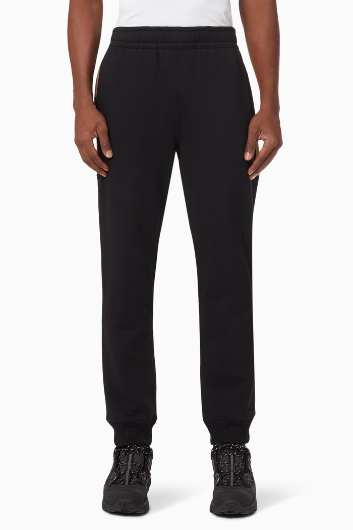 

Check Panel Jogging Pants in Brushed-back Cotton Blend, Black
