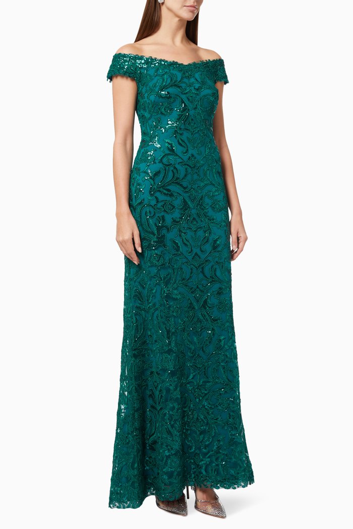 

Aleida Sequin Gown in Lace, Green