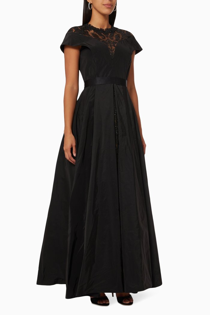 

Mariora Illusion Dress in Taffeta & Lace, Black