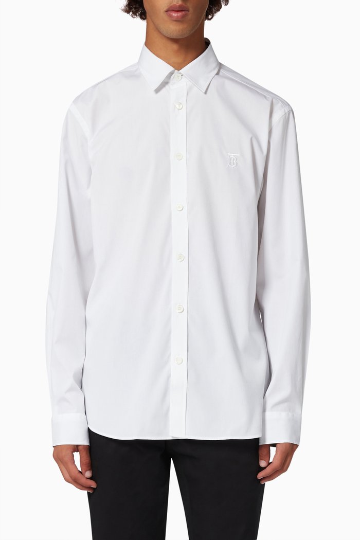 

Monogram Motif Slim Fit Shirt in Stretch Cotton Poplin, White