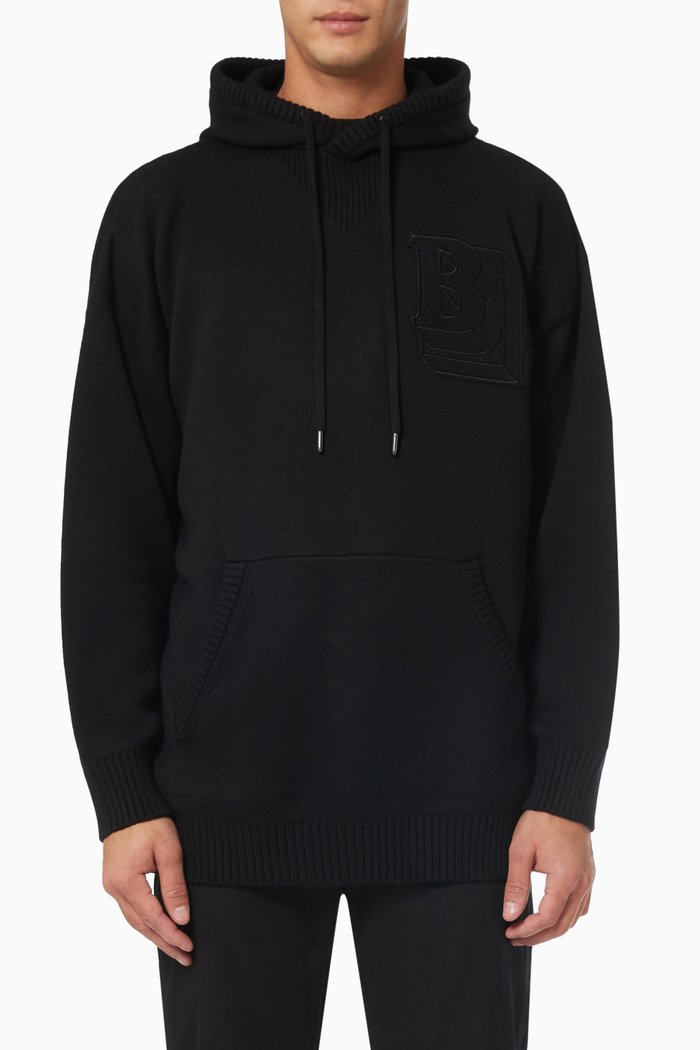 

Letter & Star Graphic Hoodie in Wool, Black