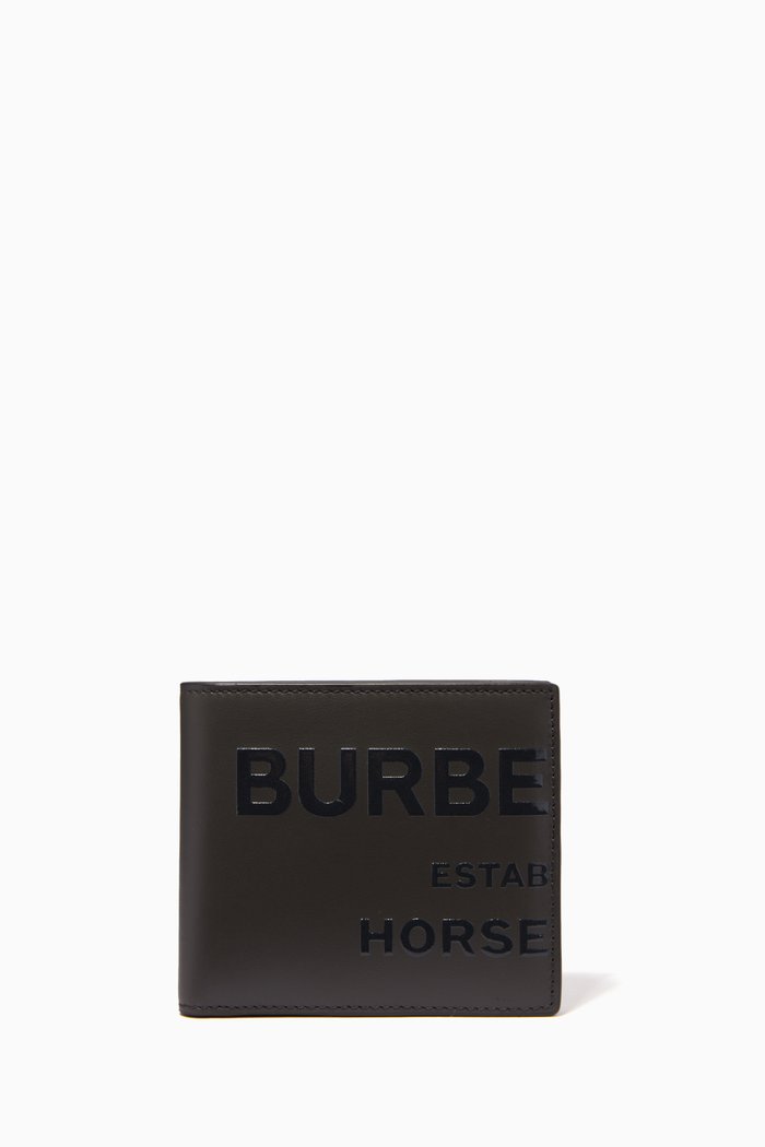 

International Bifold Wallet with Horseferry Print in Leather, Grey