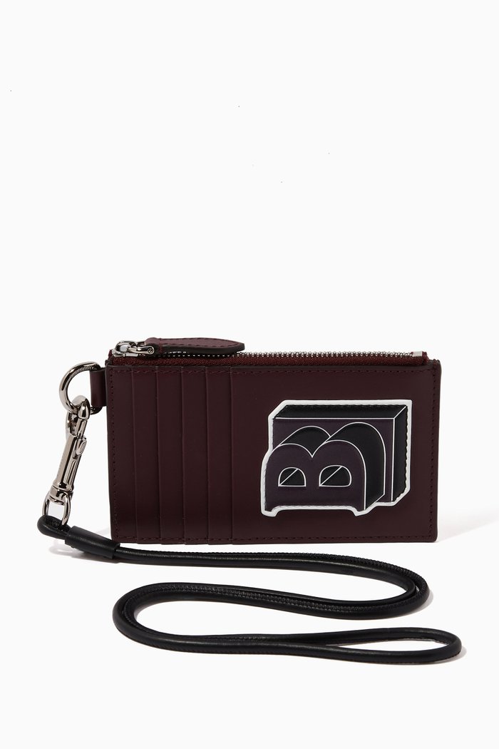 

Letter Graphic Card Case Lanyard in Leather, Red