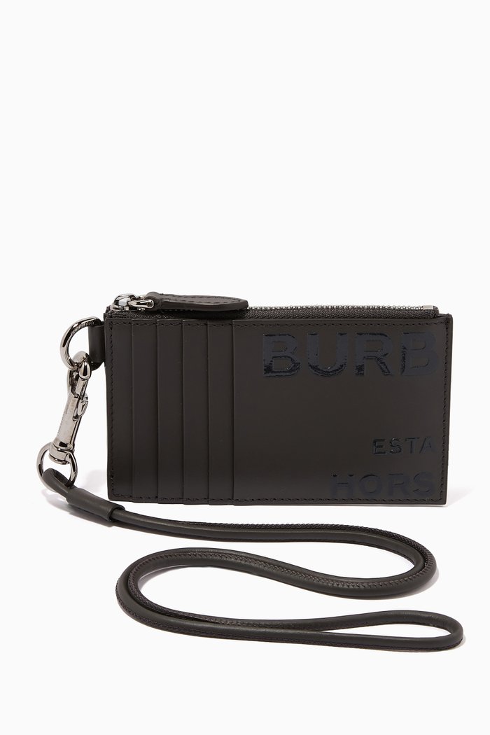 

Horseferry Print Card Case Lanyard in Leather, Grey