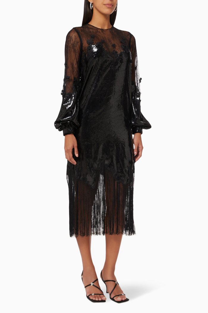 

Fringe Dress in Lurex Velvet, Black