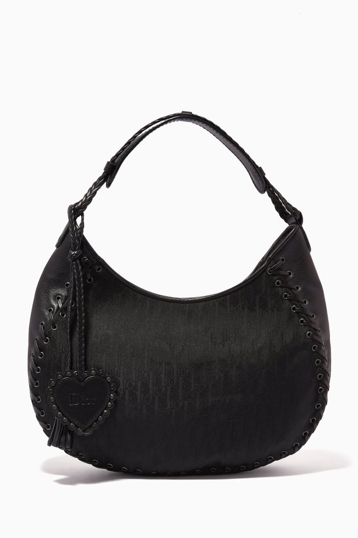 

Ethnic Hobo Bag in Trotter Canvas & Leather, Black