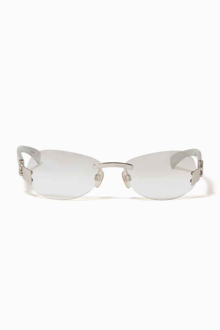

CC Rimless Oval Sunglasses, Grey