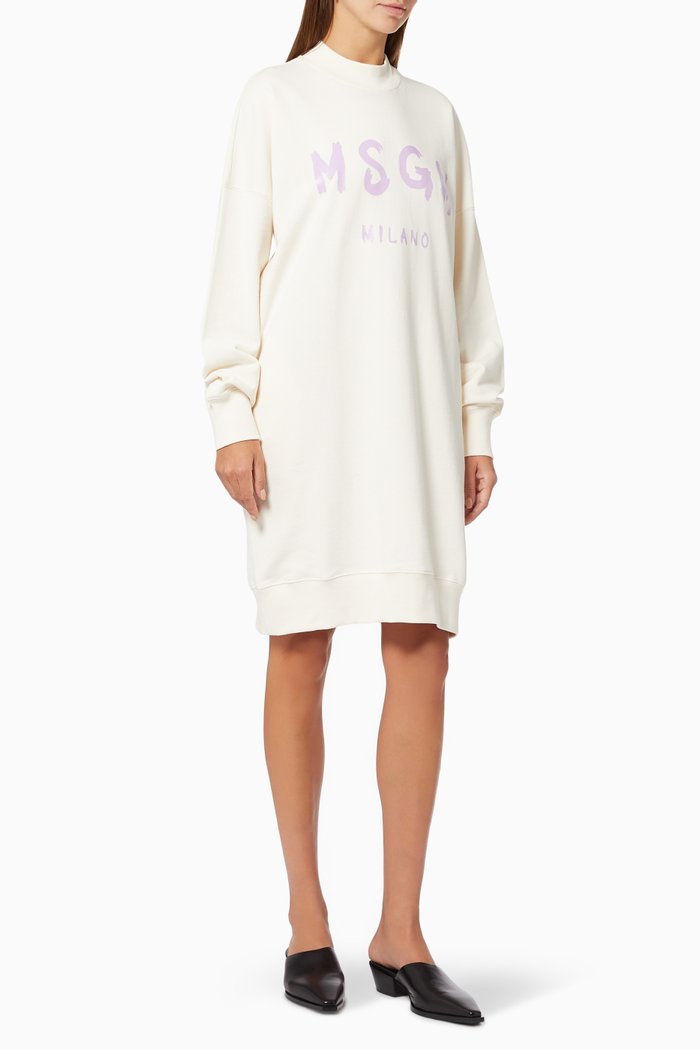 

Brushstroke Logo Sweatshirt Dress in Cotton Terry, Neutral