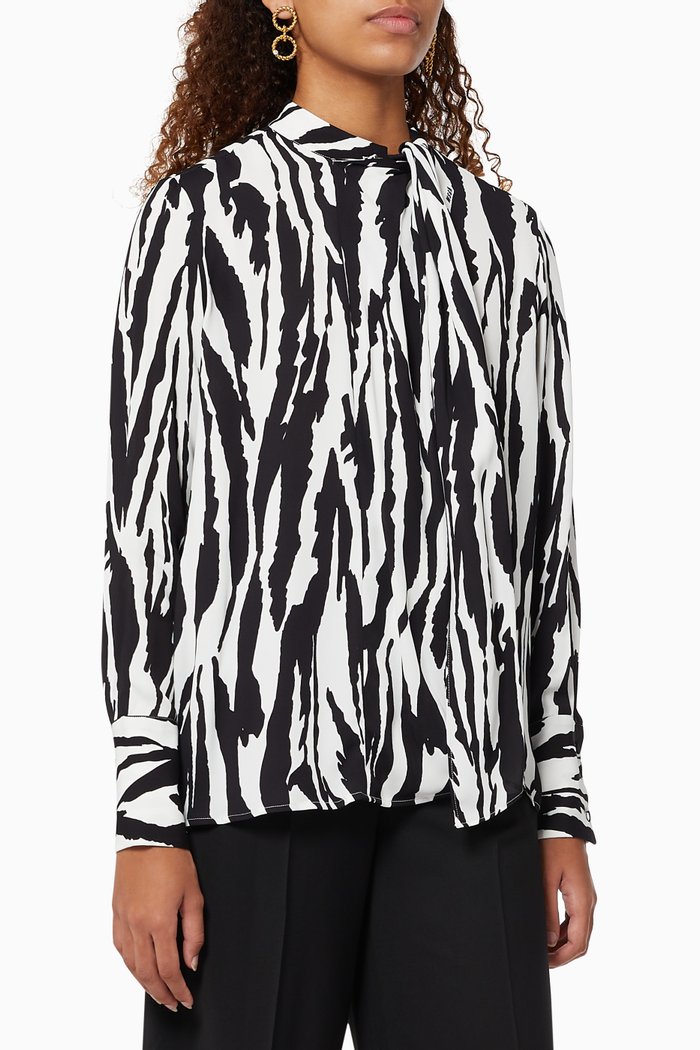 

Blouse with Animal Print in Viscose, White
