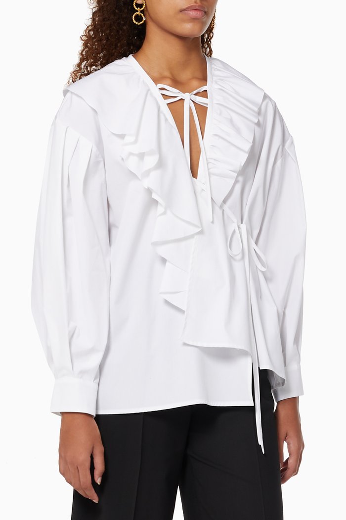 

Ruffled Wrap Top in Cotton Poplin, Neutral