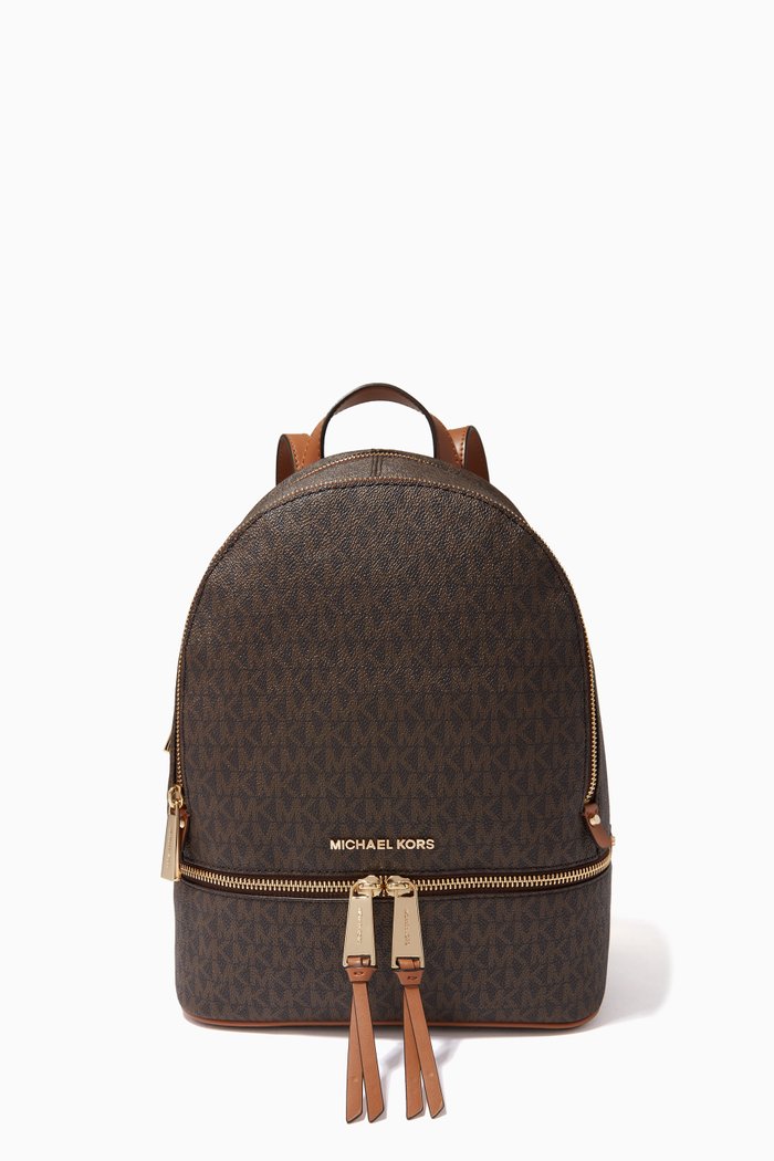 

Medium Rhea Backpack in Logo Canvas, Brown