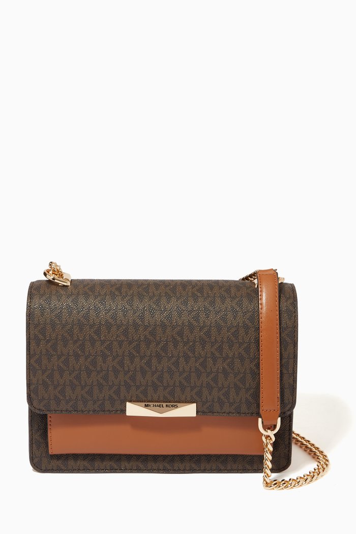 

Large Jade Shoulder Bag in Logo Canvas & Leather, Brown
