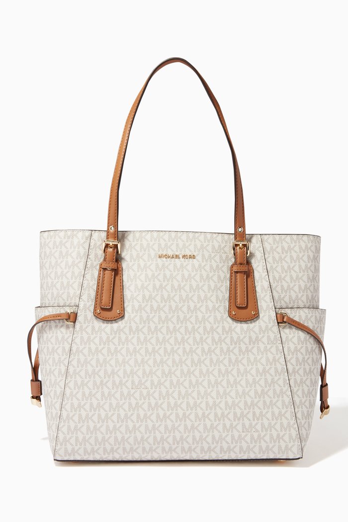 

Small Voyager Tote Bag in Logo Canvas, White