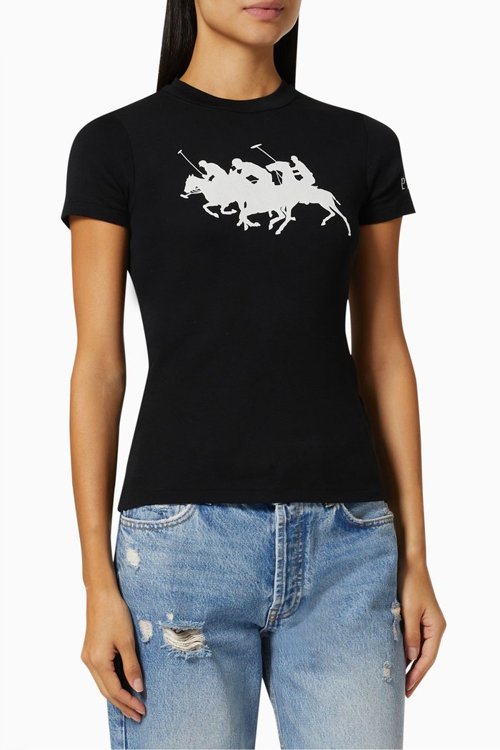 

Triple Pony T-shirt in Cotton, Black