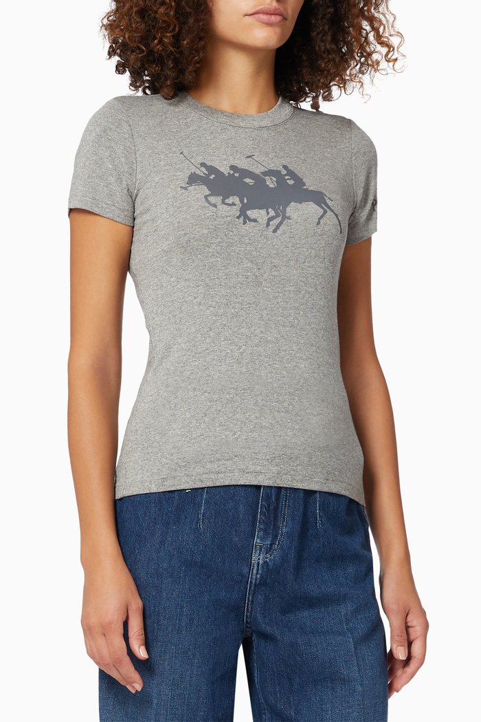 Triple Pony T-shirt in Cotton, Grey