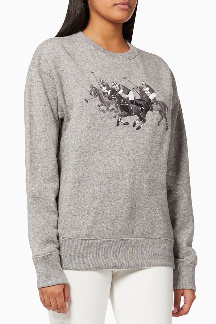 Polo Match Embroidered Sweatshirt in Cotton Blend Fleece, Grey