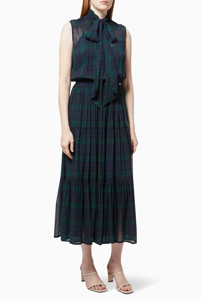

Plaid Tie-neck Dress in Viscose, Multicolour
