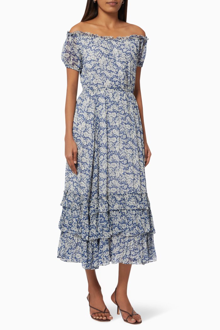 

Off-the-Shoulder Midi Dress in Chiffon, Neutral