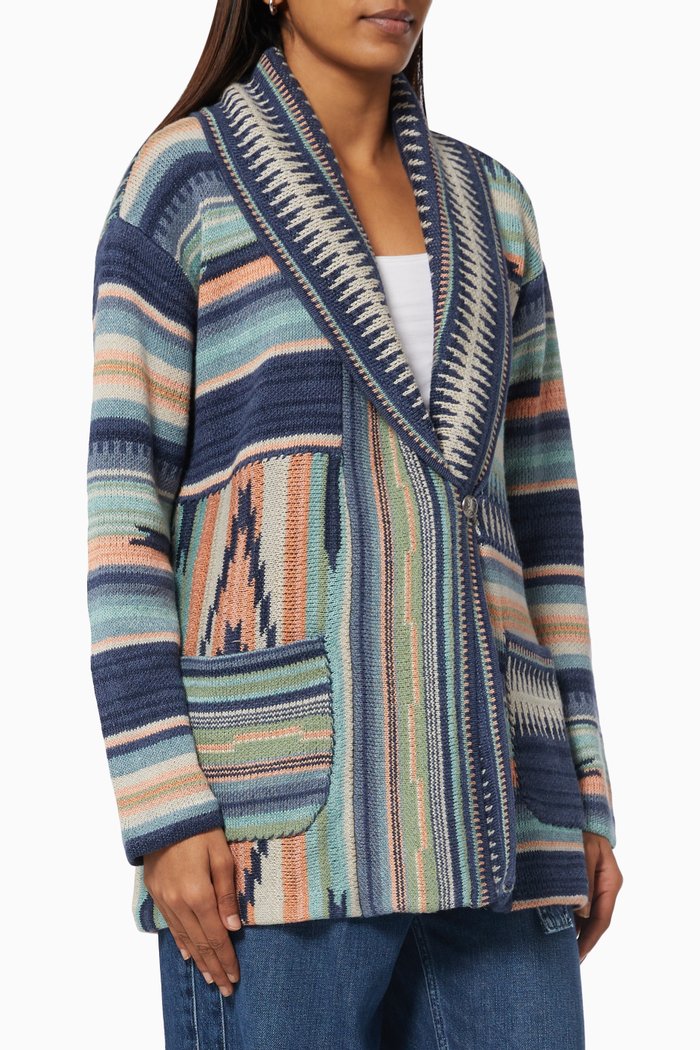 

Southwestern Shawl-collar Cardigan in Linen Blend, Blue