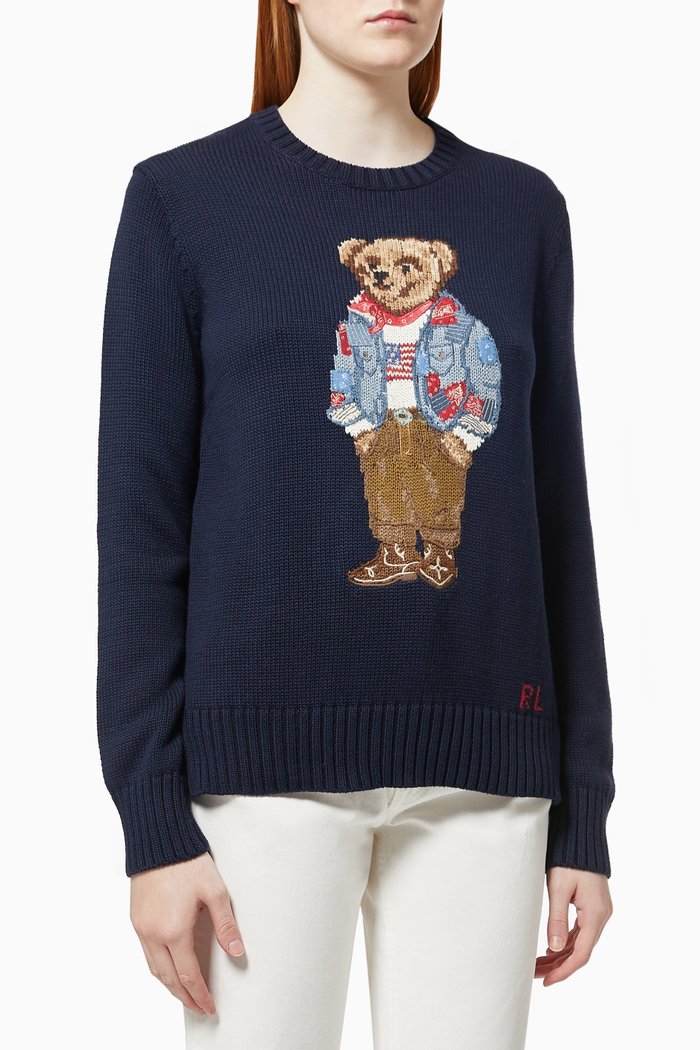 

Bandana Polo Bear Sweater in Cotton Knit, Blue