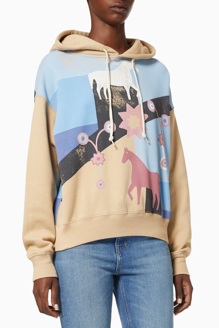 

Relaxed Fit Graphic Hoodie in Cotton Blend Fleece, Brown