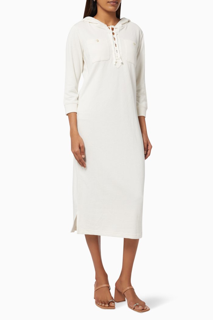 

Hooded Dress in French Terry, White