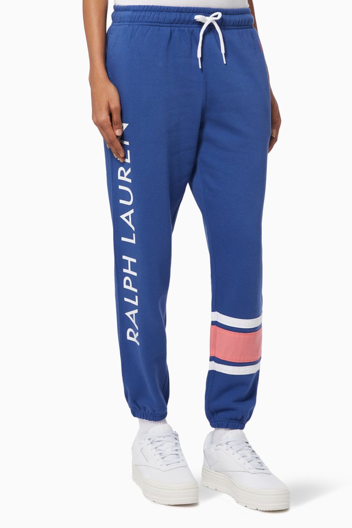 

Striped Trim Sweatpants in Cotton Blend Fleece, Blue