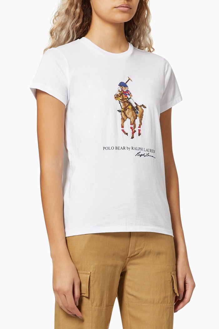 

Polo Bear Cross-stitch Graphic T-shirt in Cotton Jersey, White