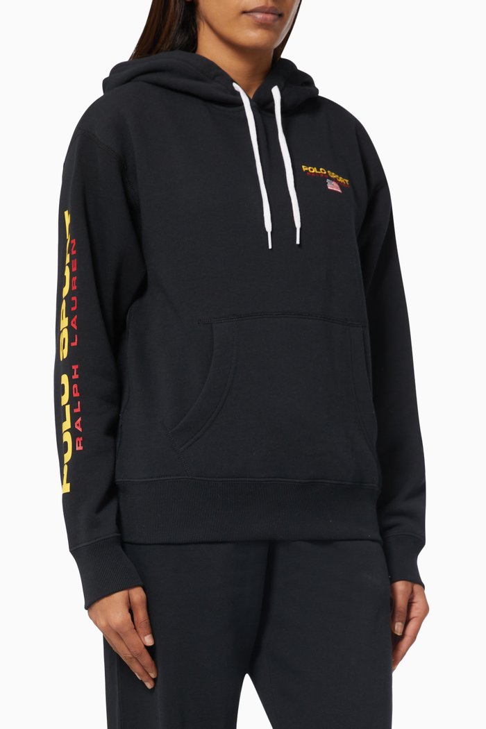 

Polo Sport Logo Hoodie in Cotton Blend Fleece, Black