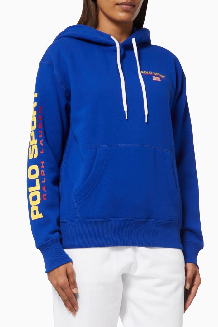 

Polo Sport Logo Hoodie in Cotton Blend Fleece, Blue