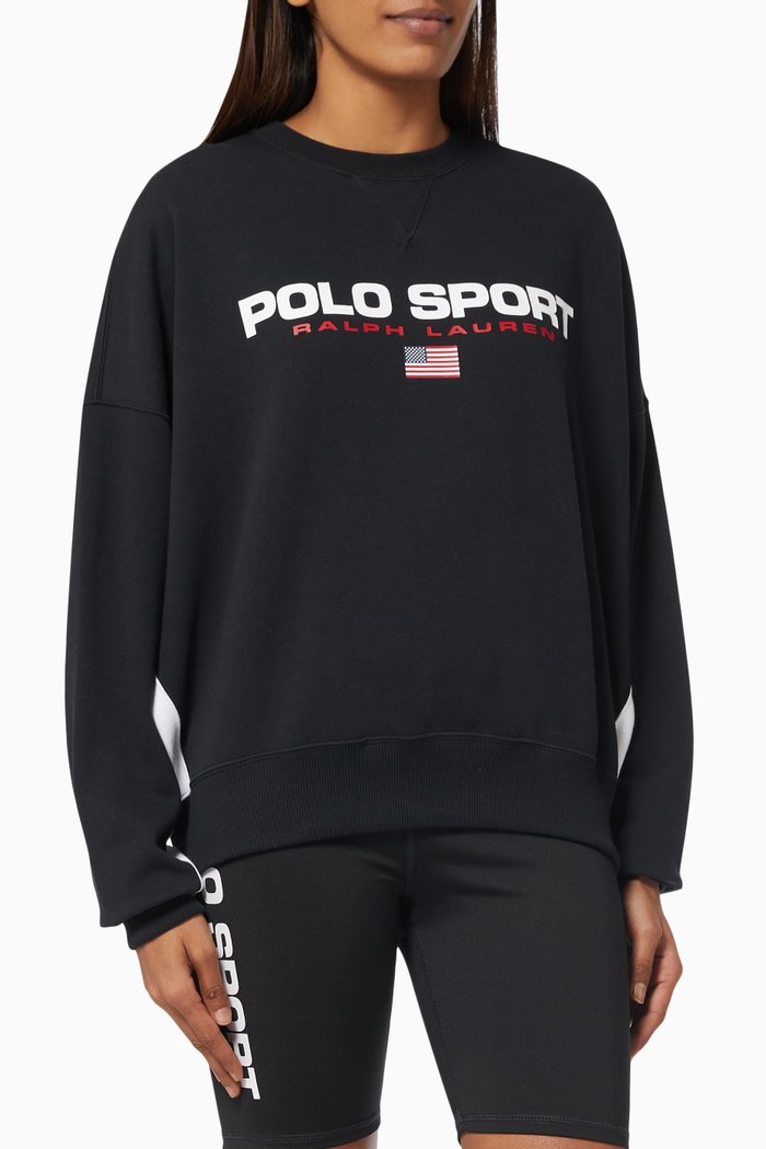 

Polo Sport Contrast Sweatshirt in Cotton Blend Fleece, Black