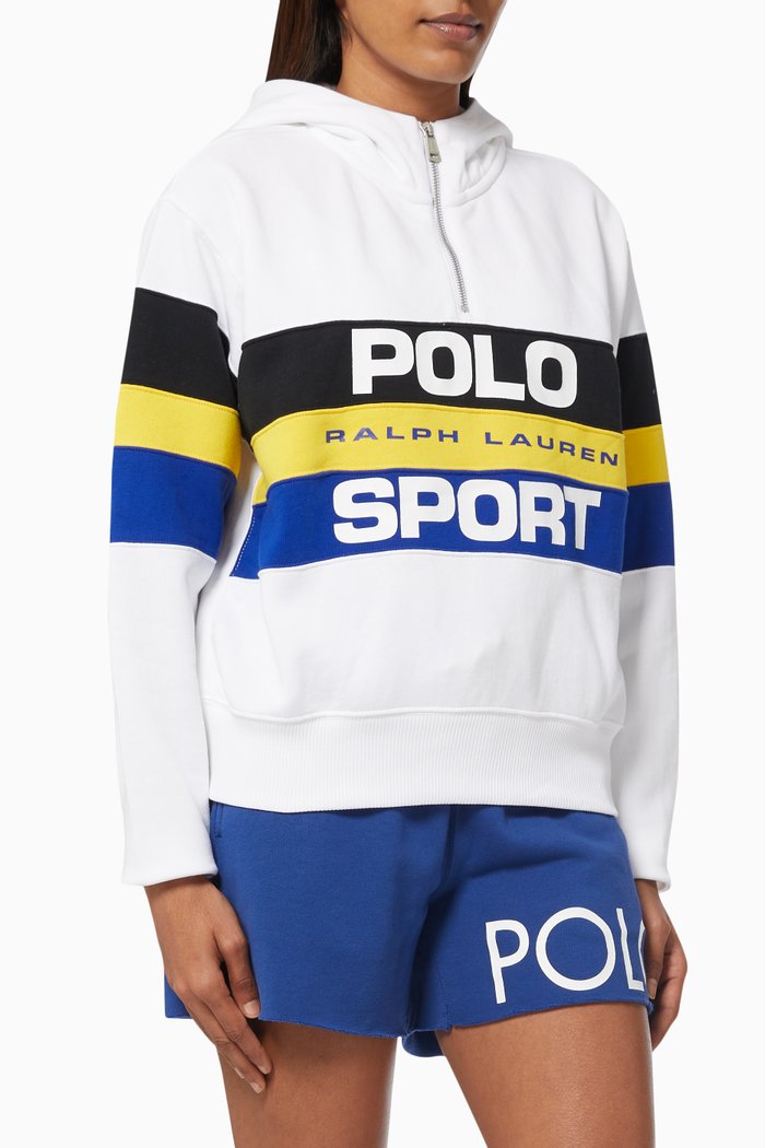 

Polo Sport Quarter Zip-up Hoodie in Cotton Blend Fleece, White