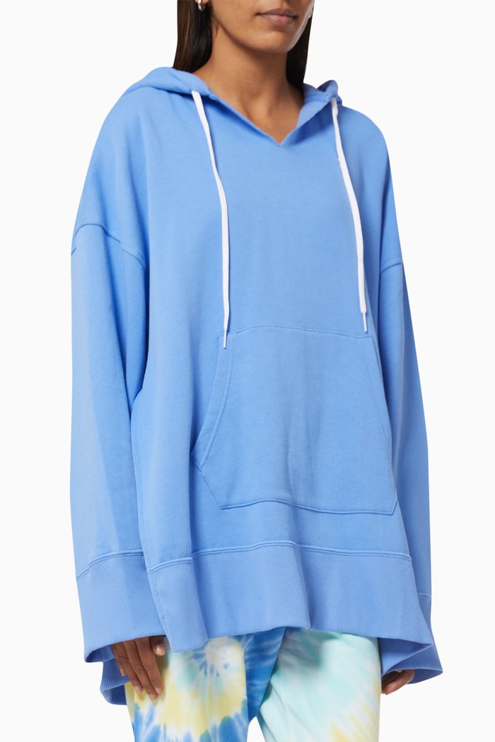 

Pullover Poncho Hoodie in Cotton Blend Fleece, Blue