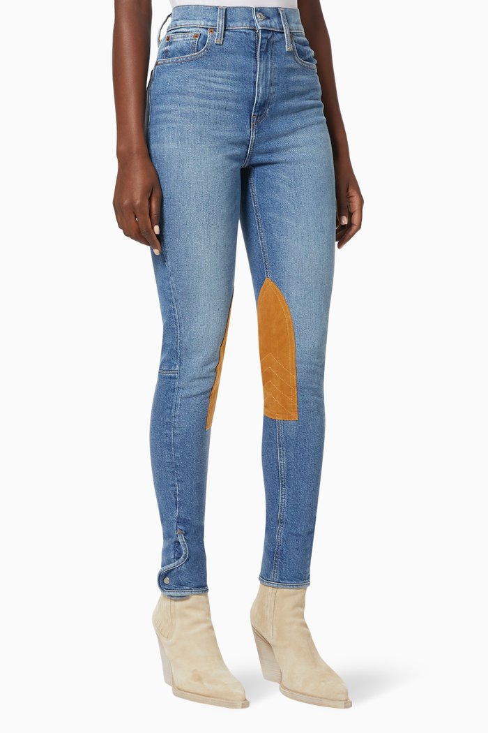 

Jodhpur Jeans in Cotton Denim & Calf Suede, Blue