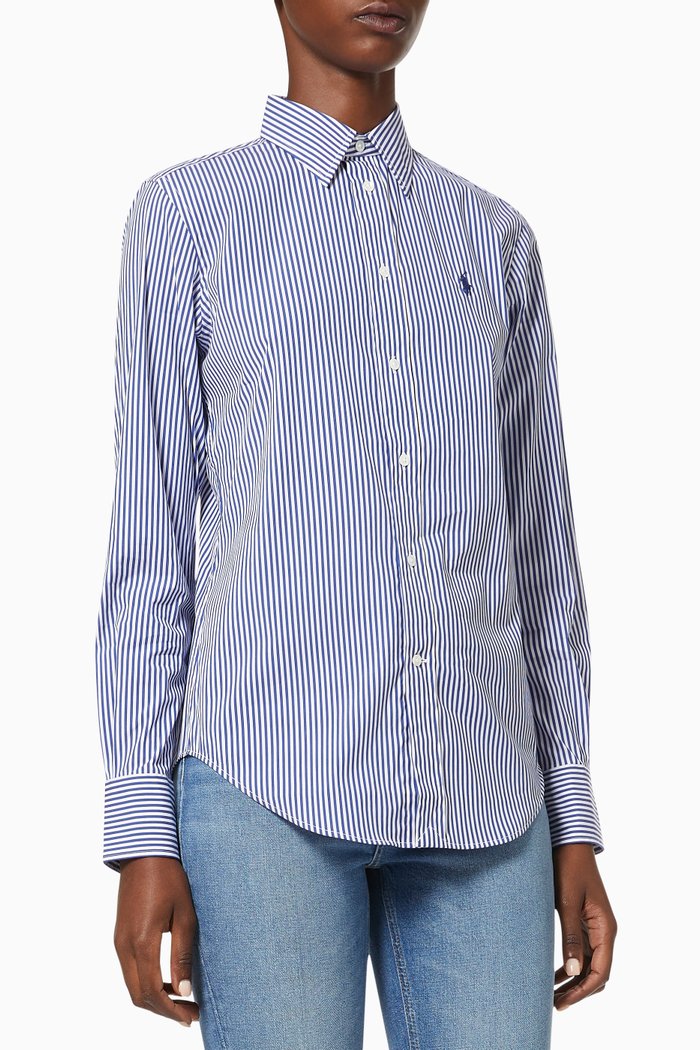 

Classic Fit Striped Shirt in Stretch Cotton Blend, Blue