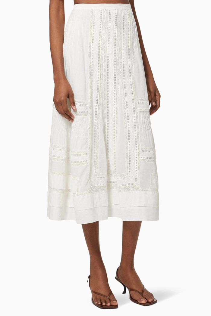 

Lace Trim Midi Skirt in Cotton Voile, Neutral