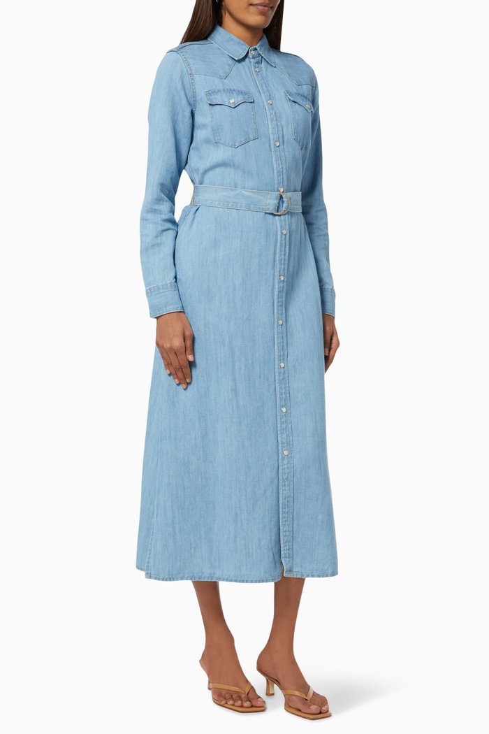 

Belted Denim A-line Shirtdress in Cotton Linen, Blue