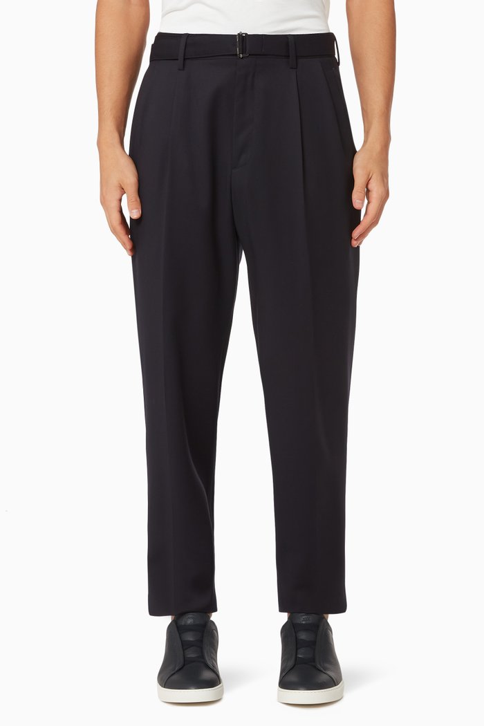 Techmerino™ Double Pleated Trousers in Wool, Blue