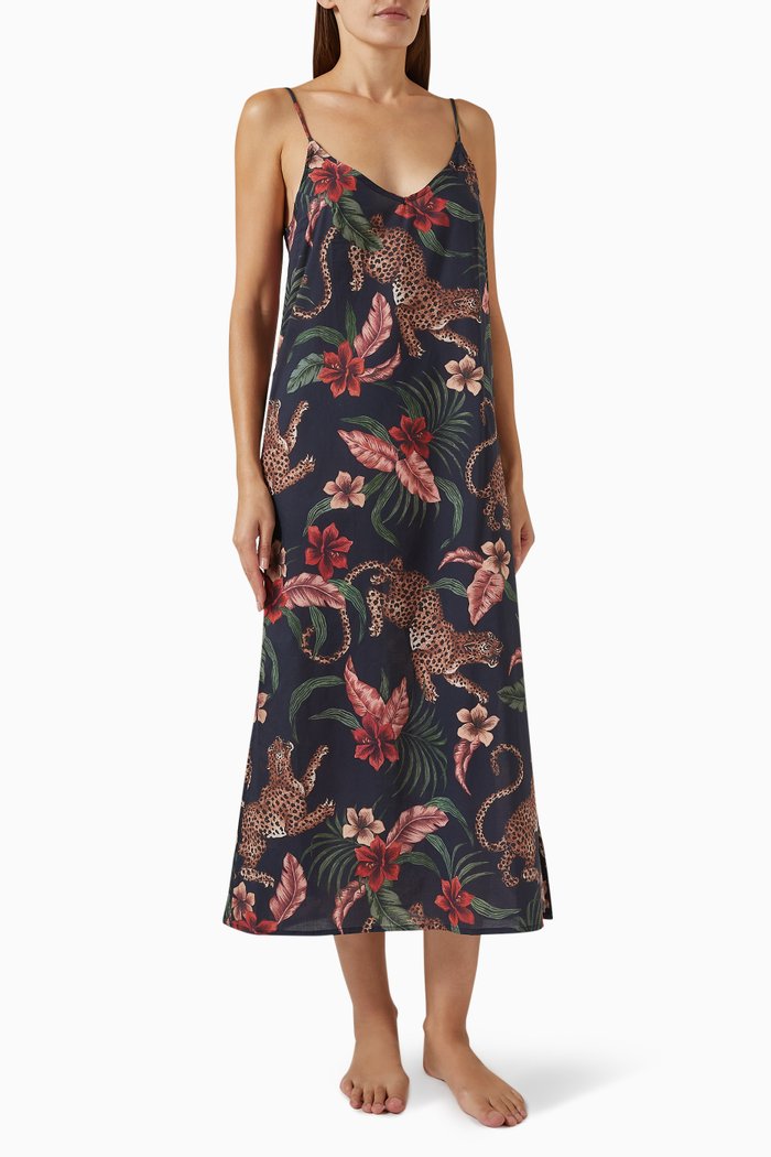 

Leopard-print Soleia Slip Nightie in Cotton, Blue