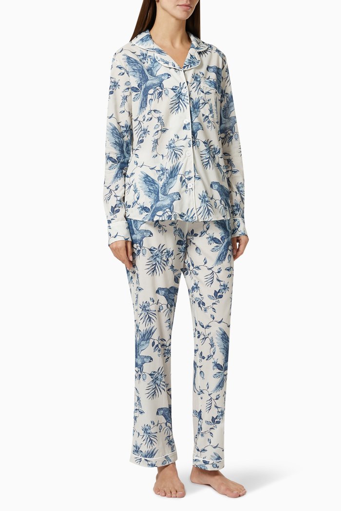 

Parrot Print Pyjama Set in Cotton, Multicolour