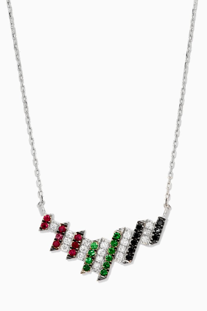 

UAE Necklace with Mix Gems in 18kt White Gold, Silver