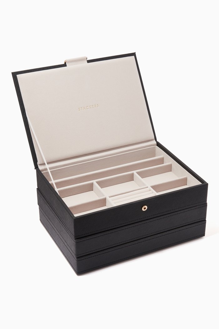 Classic 3-Layer Jewellery Box in Vegan Leather, Black