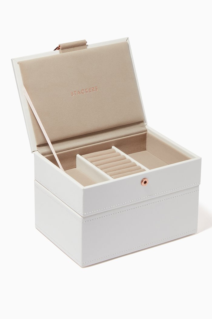 Mini 2-layer Jewellery Box in Vegan Leather, White