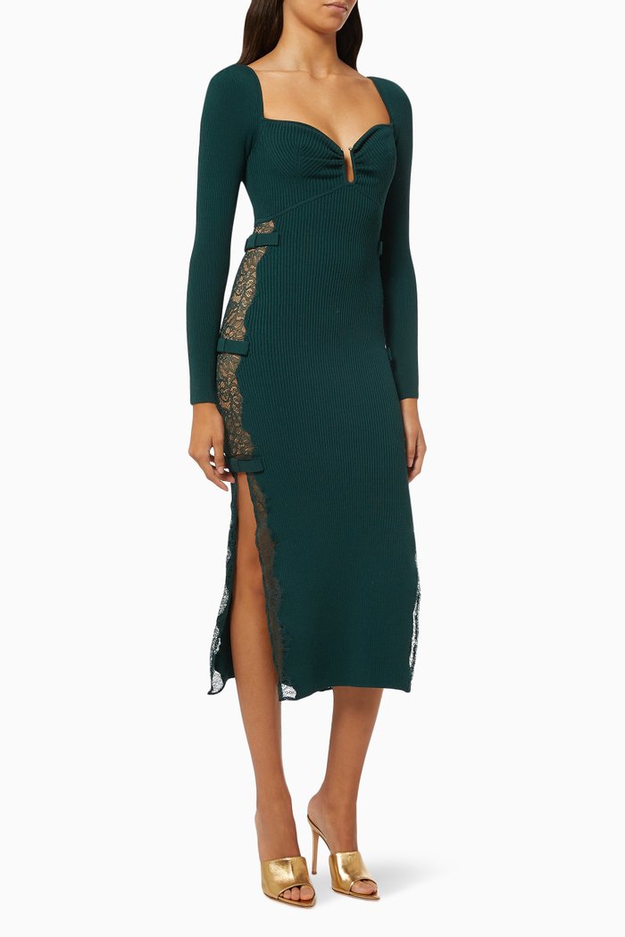 

Lace Panel Midi Dress in Rib-knit Viscose, Green