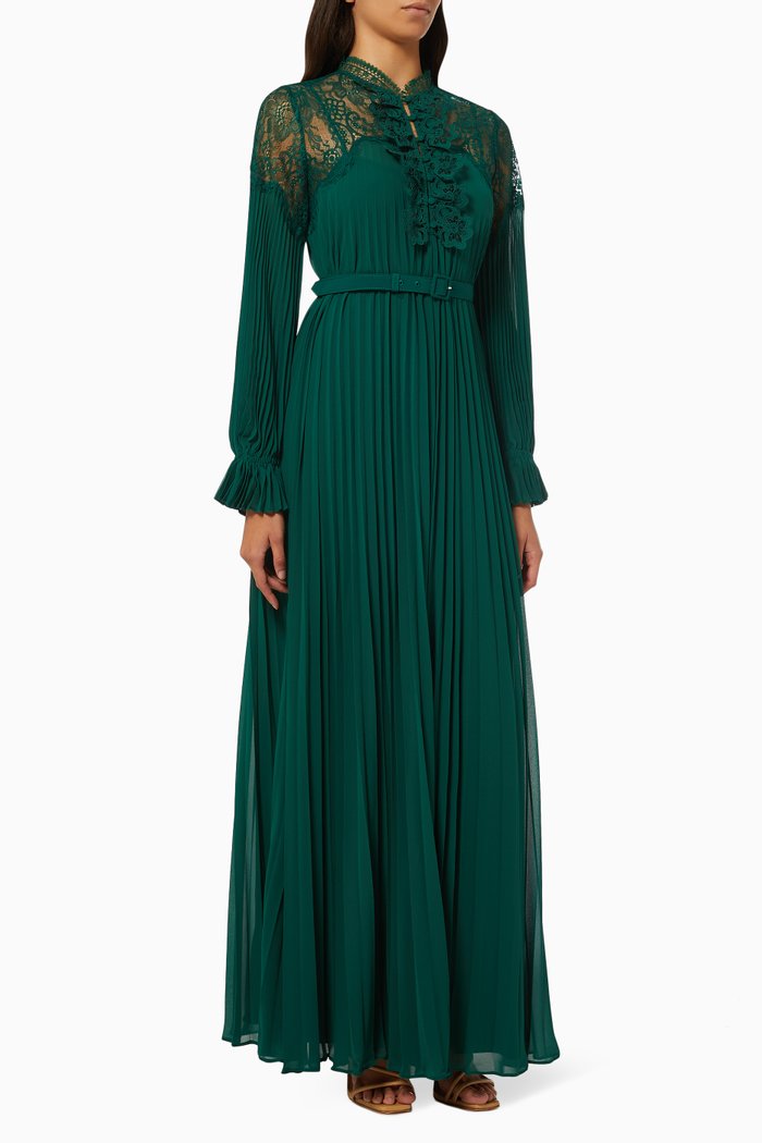 

Plissé Pleated Maxi Dress in Chiffon, Green