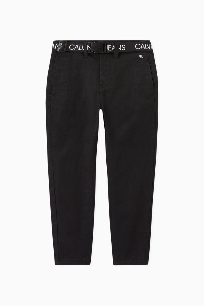 

Belted Chino Pants in Cotton Twill, Black