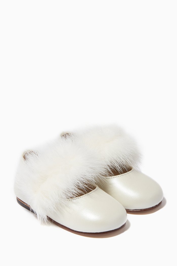 

Fur-detail Ballerinas in Leather, Neutral