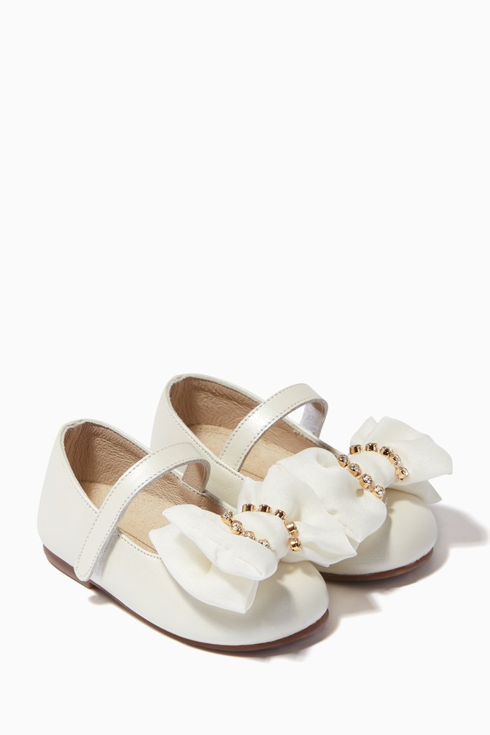 

Bow Embellishment Ballerinas in Leather, Neutral