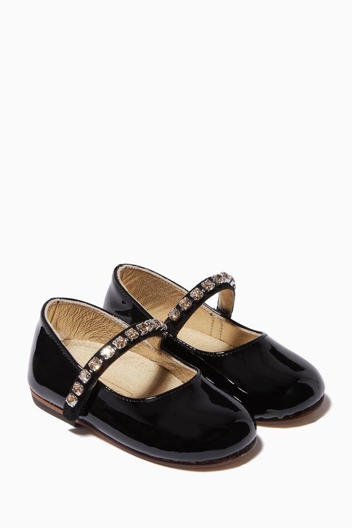 

Crystal Strap Ballerinas in Patent Bovine Leather, Black