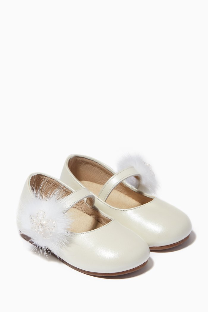 

Fur-detail Embellishment Ballerinas in Leather, Neutral